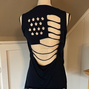 Navy Sleeveless Top with Flag Cutout Design